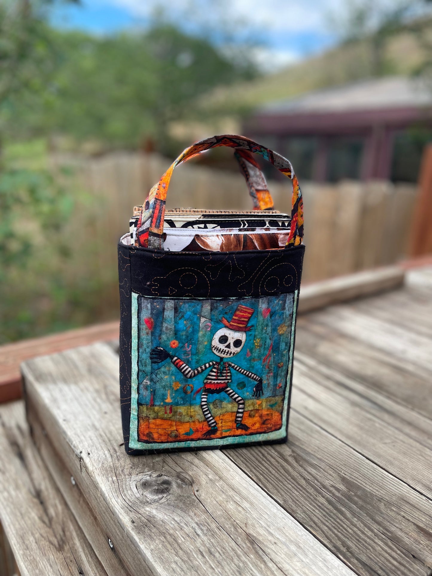 Small Bag Halloween Pumpkin and Skeleton Cute inner fabric